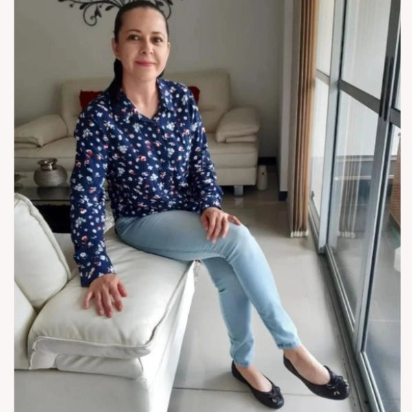 A photo of Leyla B. wearing Oh!pedics shoes: 'I have sensitive feet due to neuropathy and these flats are the only ones that don’t cause me pain.'