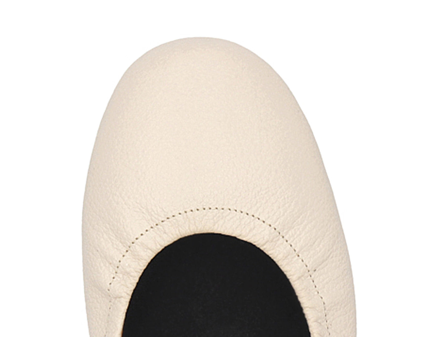 Close-up of the full grain leather on Beige Nappa Ballet Flats with removable BLACK FlexiComfort orthotic for flat feet.