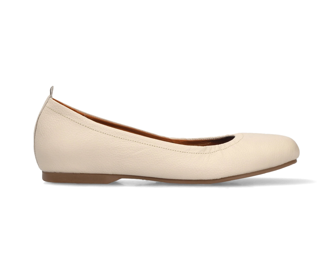Side view of Beige Full Grain Leather Ballet Flats showcasing a semi-round toe.