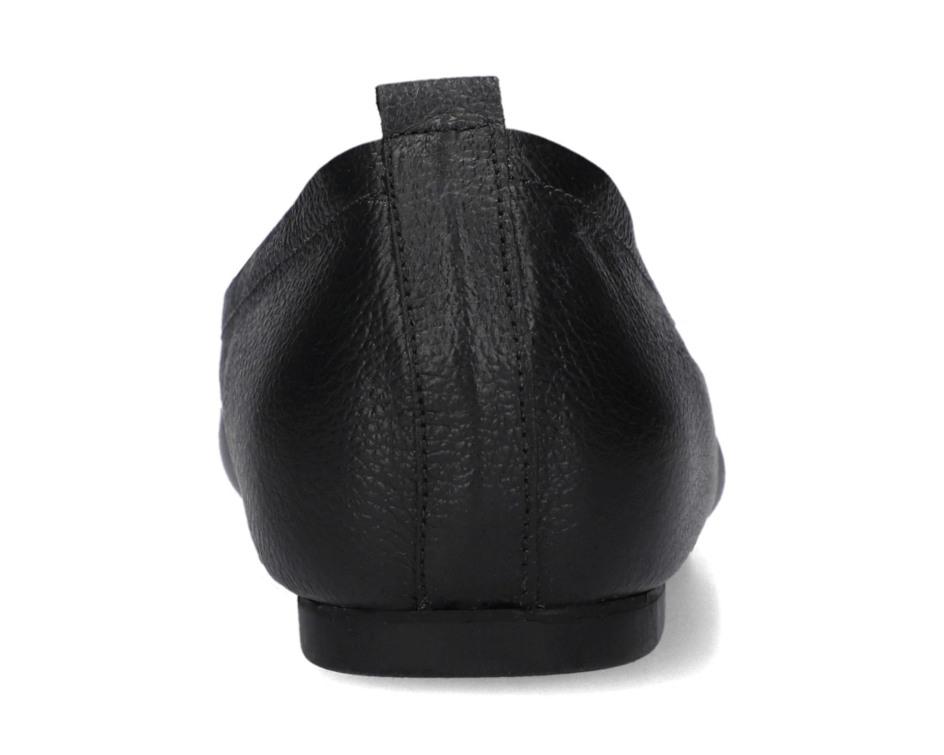Back view of Black full-grain leather ballet flats showing the leather texture.