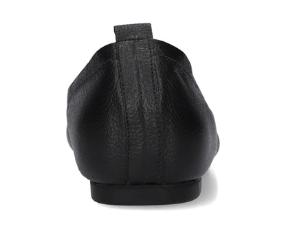 Back view of Black full-grain leather ballet flats showing the leather texture.