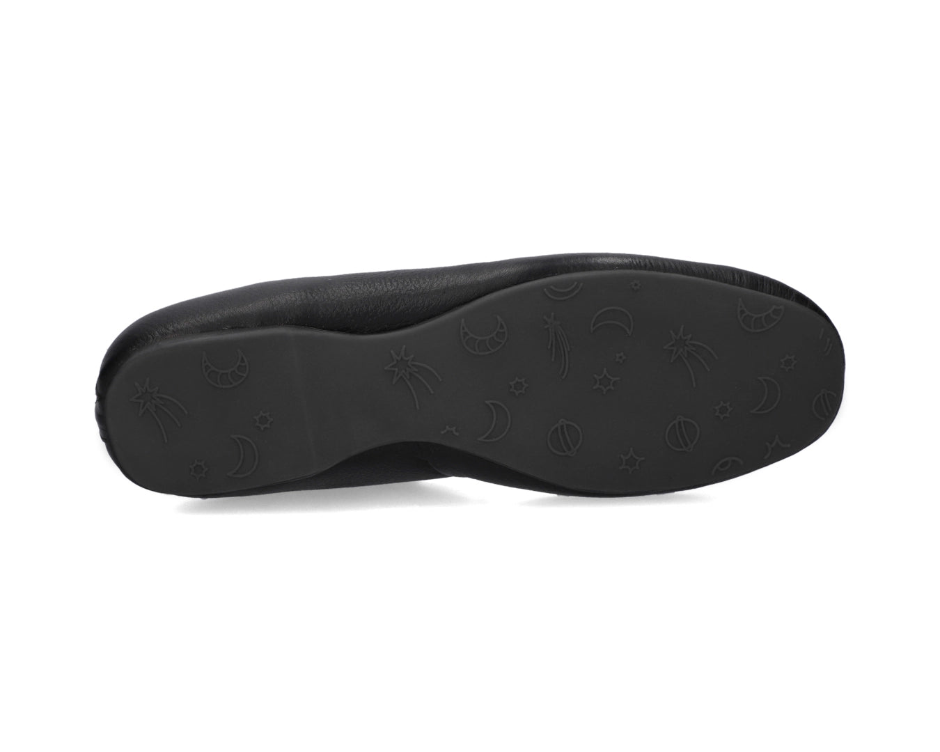 Sole view of Black Full-Grain Leather Ballet Flats showing the one-piece rubber sole.