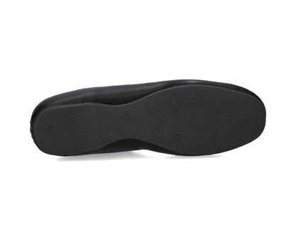 Sole view of Black Full-Grain Leather Ballet Flats showing the one-piece rubber sole.