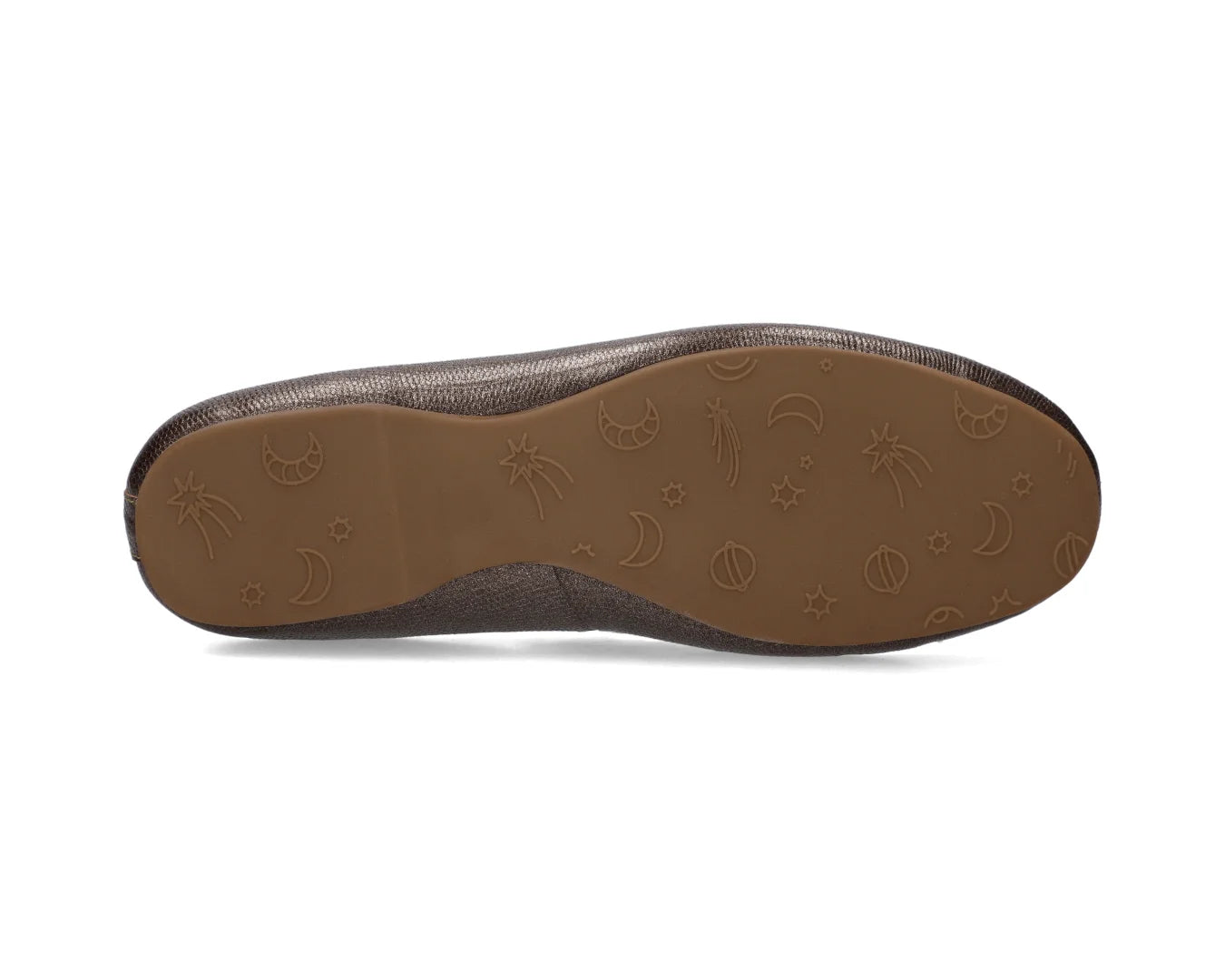 Sole view of Bronze Wild Embossed Full-Grain Leather Ballet Flats showing the one-piece rubber sole.