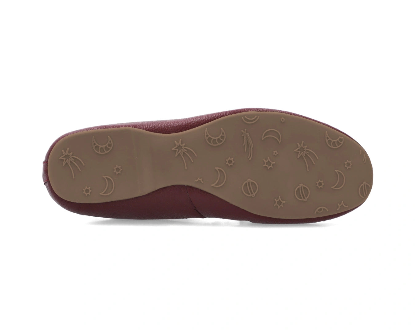 Sole view of Burgondy Full-Grain Leather Ballet Flats showing the one-piece rubber sole.