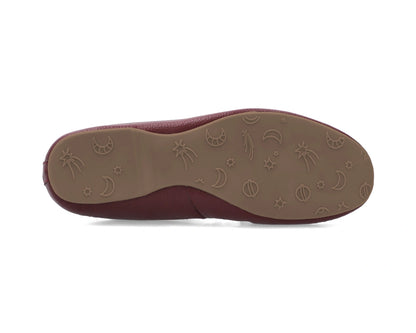 Sole view of Burgondy Full-Grain Leather Ballet Flats showing the one-piece rubber sole.