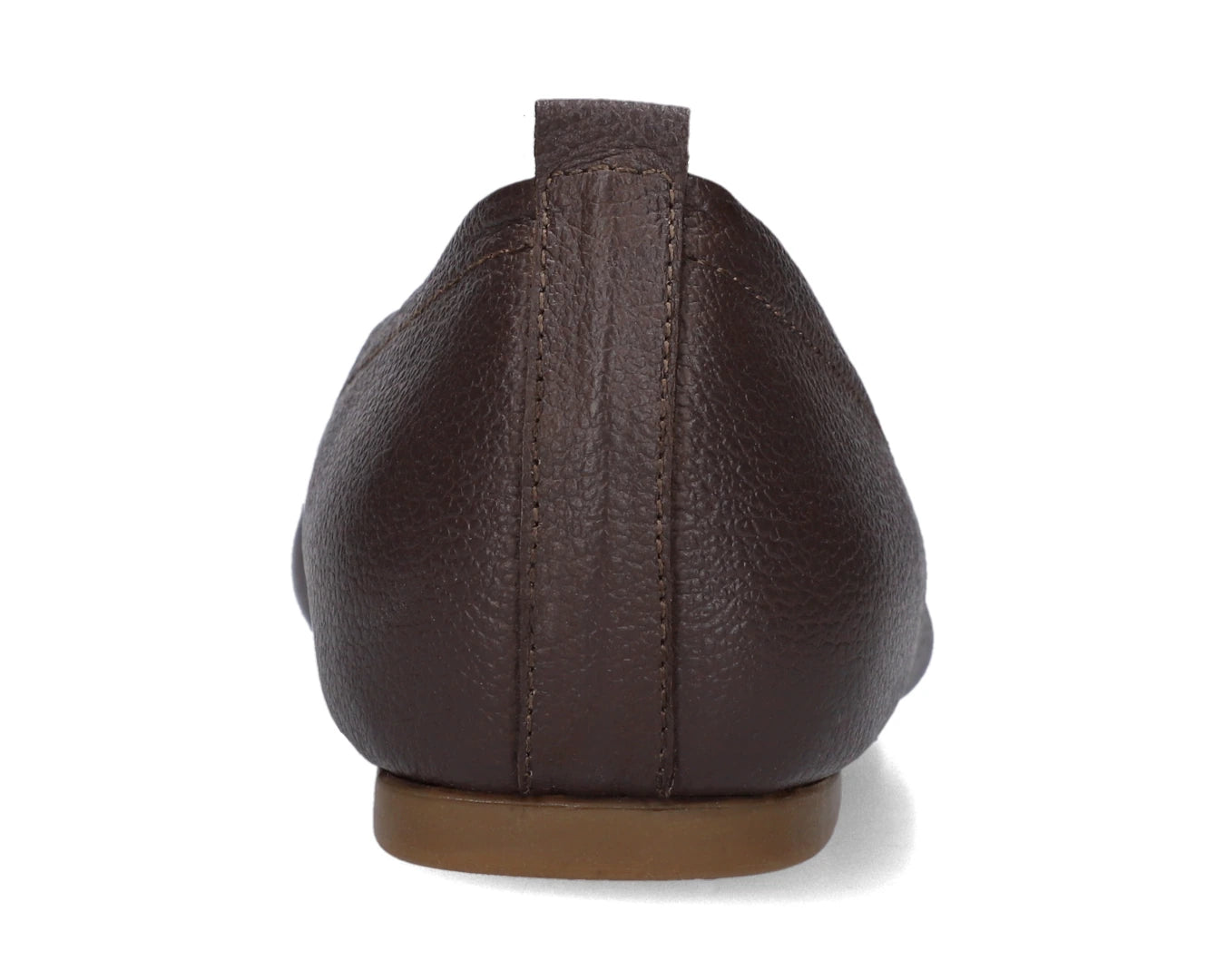 Back view of Chocolate Brown Full-Grain Leather Ballet Flats showing the leather texture.