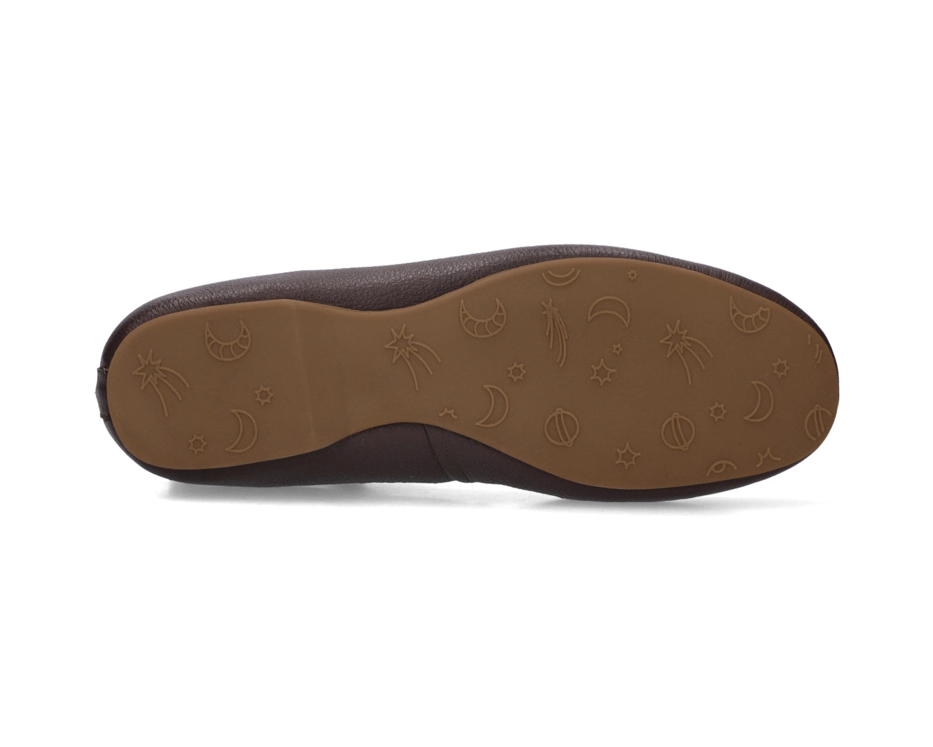 Sole view of Chocolate Brown Full-Grain  Leather Ballet Flats showing the one-piece rubber sole.
