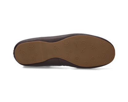 Sole view of Chocolate Brown Full-Grain  Leather Ballet Flats showing the one-piece rubber sole.