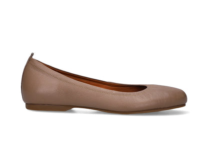 Side view of Clay Full-Grain Leather Ballet Flats showcasing a semi-round toe.