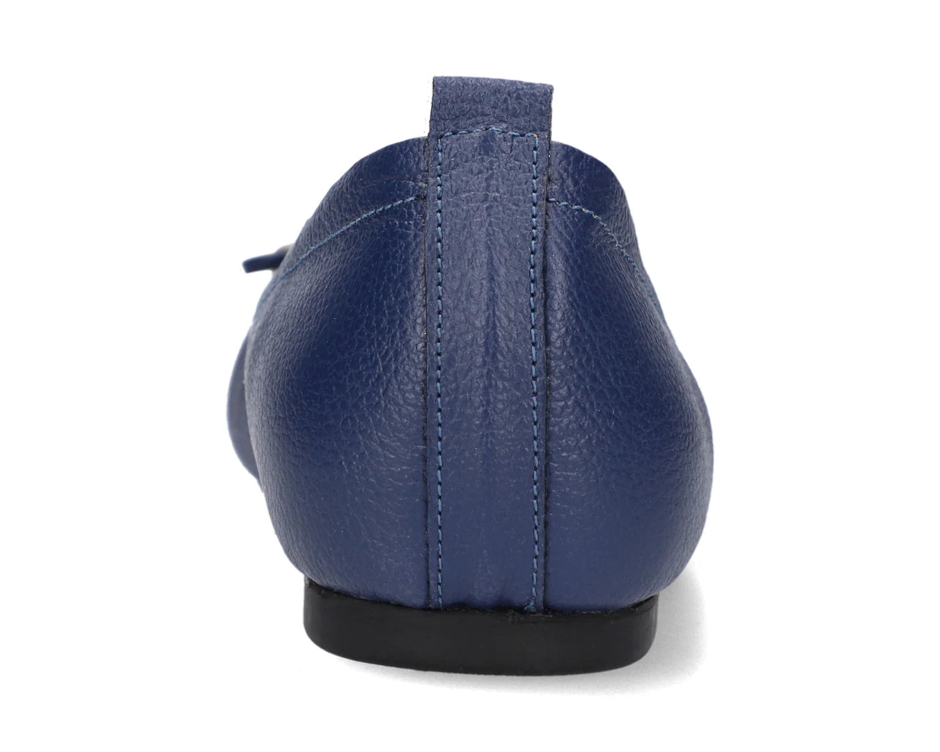 Back view of navy full-grain leather ballet flats showing the leather texture.