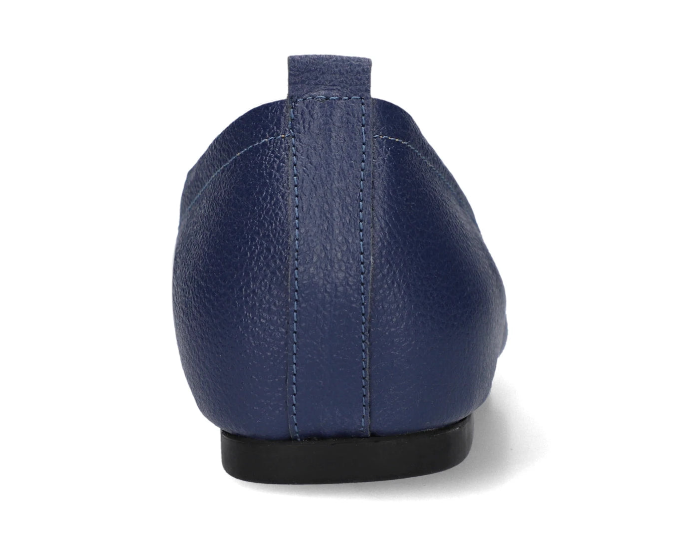 Back view of navy full-grain leather ballet flats showing the leather texture.