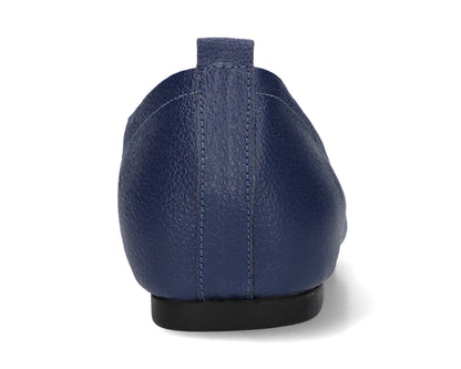 Back view of navy full-grain leather ballet flats showing the leather texture.