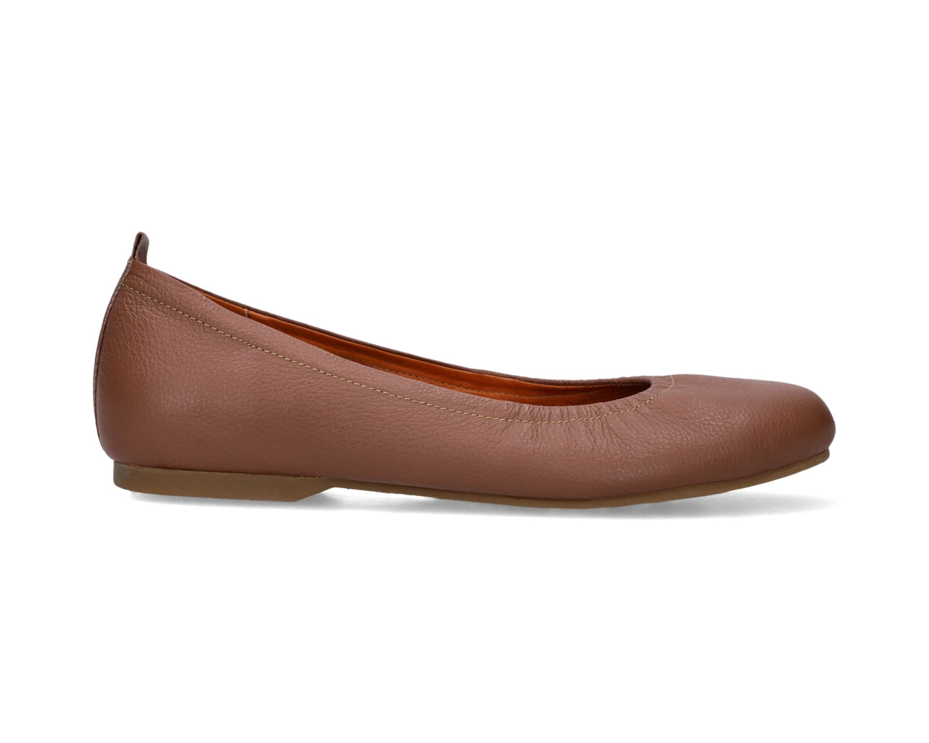 Side view of Nutmeg Brown Full Grain Leather Ballet Flats showcasing a semi-round toe.