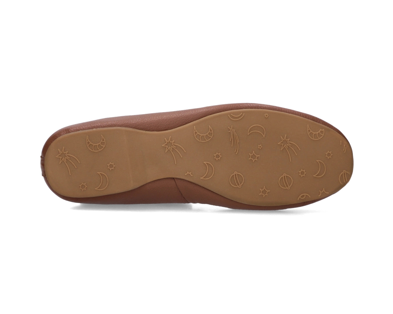 Sole view of Nutmeg Brown Full Grain Leather Ballet Flats showing the one-piece rubber sole.