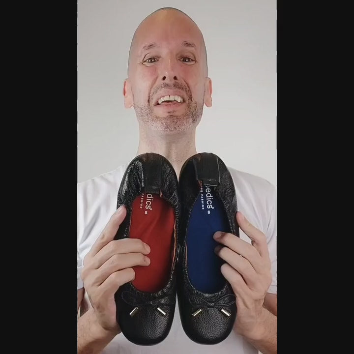 Load video: Video showcasing oh!pedics ballet flats with orthotic insoles, offering comfort, support, and beauty for problem feet. Learn more about our high-quality leather flats.