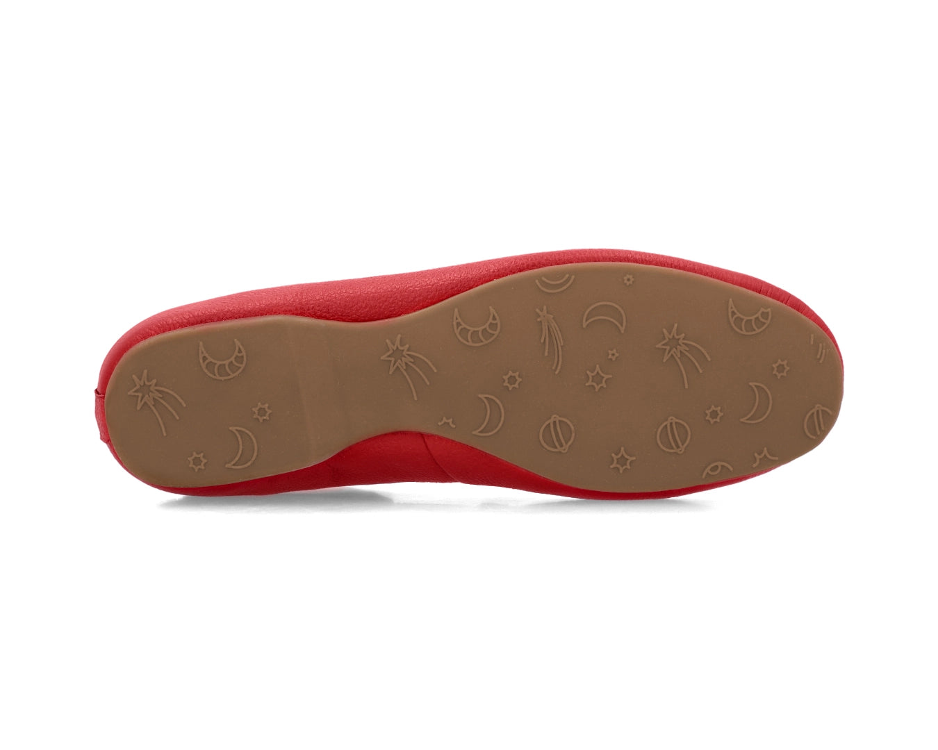 Sole view of Red Full-Grain Leather Ballet Flats showing the one-piece rubber sole.