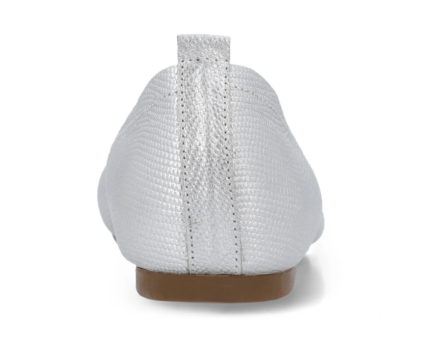 Back view of Silver Wild-Embossed Full Grain Leather Ballet Flats showing the leather texture.