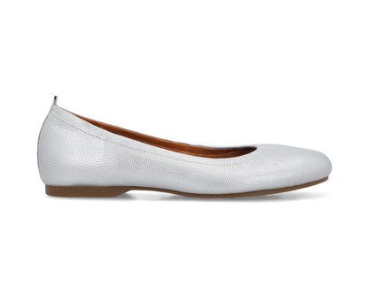 Side view of Silver Wild-Embossed Full Grain Leather Flats showcasing a semi-round toe.