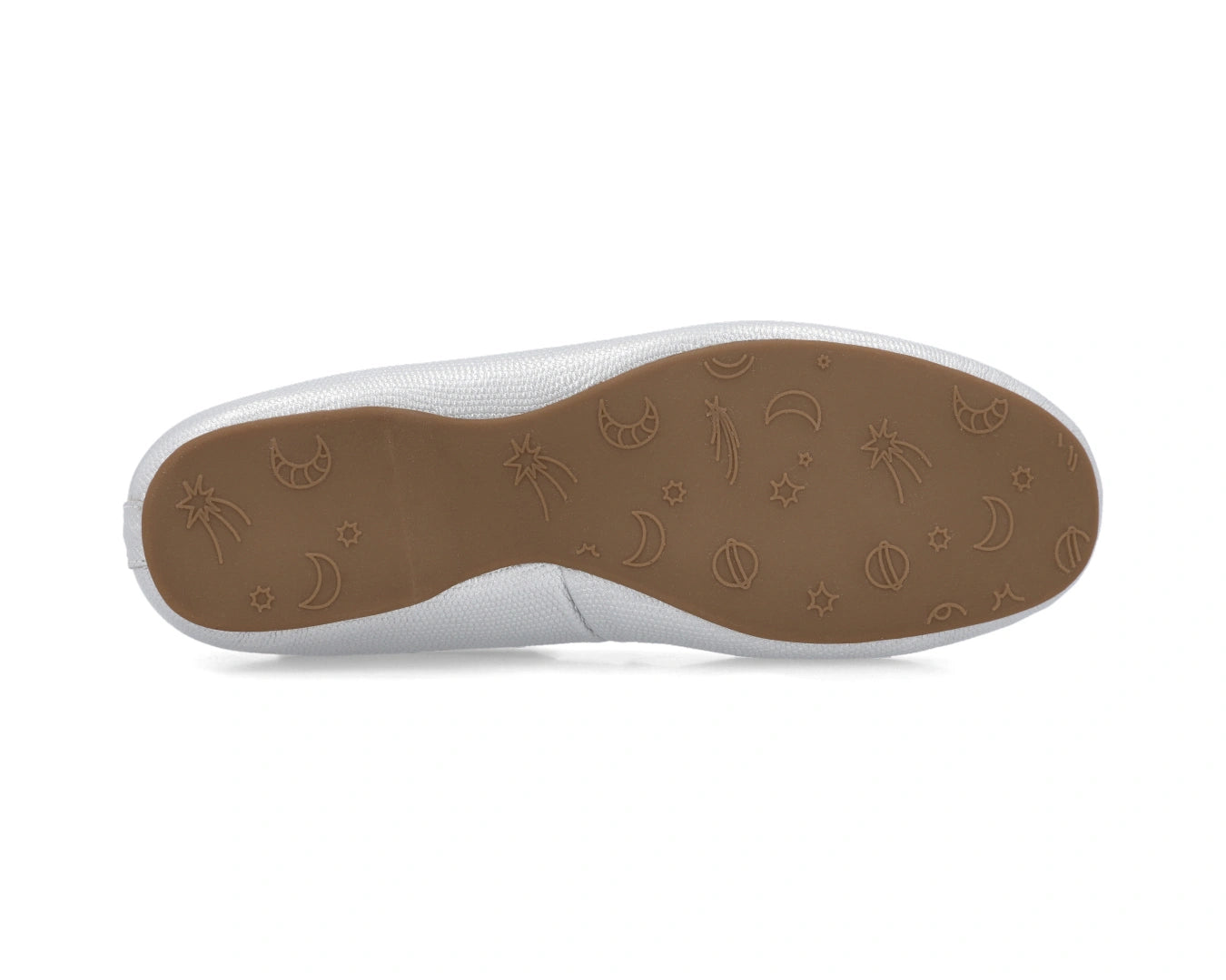 Sole view of Silver Wild-Embossed Full Grain Leather Ballet Flats showing the one-piece rubber sole.
