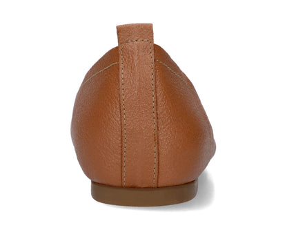 Back view of Tan Full-Grain Leather Ballet Flats showing the leather texture.