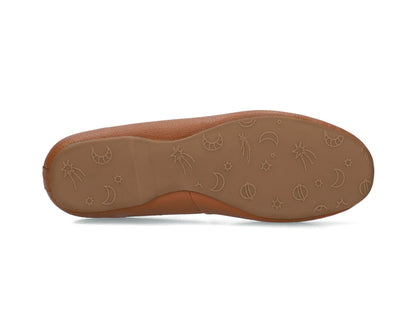 Sole view of Tan Full-Grain Leather Ballet Flats showing the one-piece rubber sole.