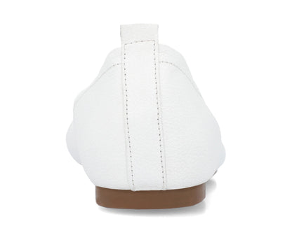 Back view of White full-grain leather ballet flats showing the leather texture.