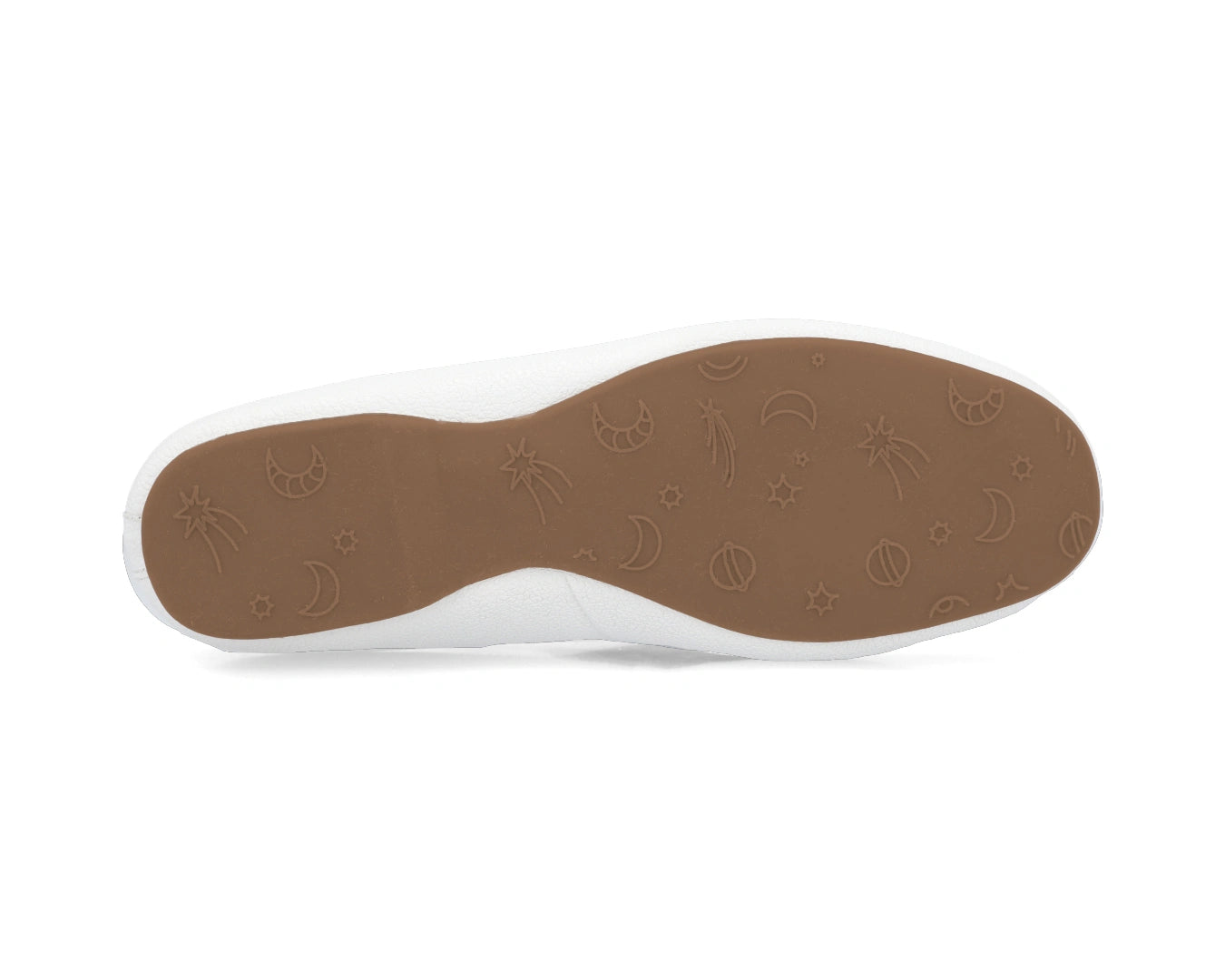 Sole view of White full-grain leather ballet flats showing the one-piece rubber sole.