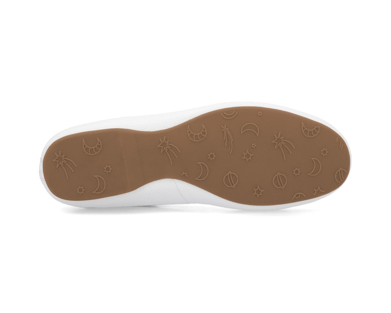 Sole view of White Full-Grain Leather Ballet Flats showing the one-piece rubber sole.